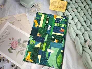 彩色噴墨-台灣設計積木森林狐狸和兔子防輕撥水牛津布書衣-布書套