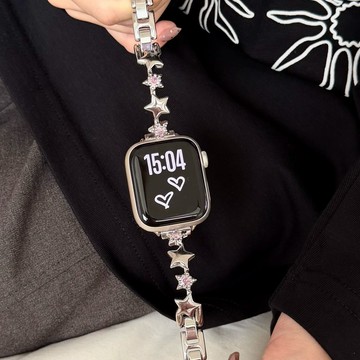 星星鑲鑽金屬銅鏈錶帶 適用Apple watch11錶帶 iwatch錶帶 全系列通用錶帶 當季錶帶