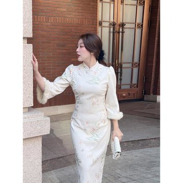 張屁屁大碼女裝秋季新中式改良旗袍裙胖mm國風盤扣開叉氣質連衣裙