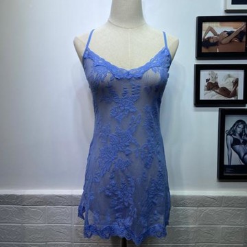 性感藍色蕾絲睡裙誘惑薄款吊帶女士睡衣小碼