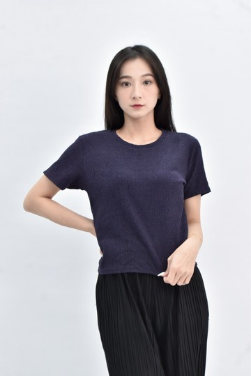 【加購優惠】(M) uniqlo 棉質做皺藍色短袖上衣