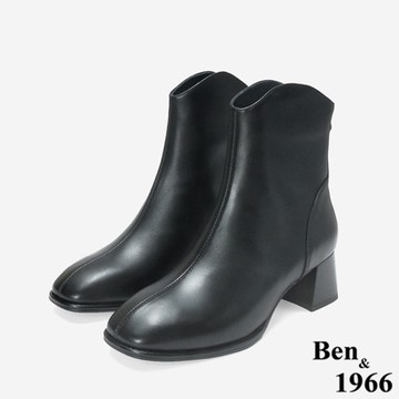 Ben&1966柔軟羊皮優雅舒適粗跟短靴-黑(247041)