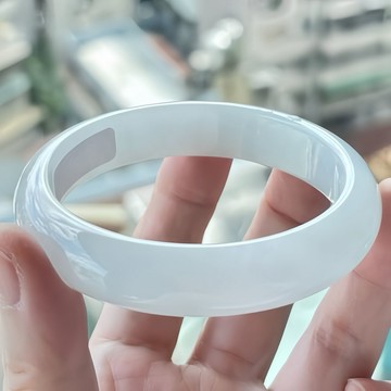 【森茂珠寶】緬甸天然翡翠A貨 水潤冰透白月光手鐲