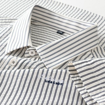 【新款熱賣】夏季新款刺繡字母條紋短袖翻領男士輕商務休閑襯衫日常上衣