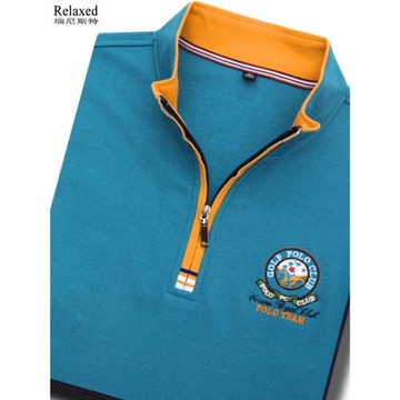秋冬立領半拉鏈長袖T恤男裝中高領POLO衫衛衣體恤高檔刺繡上衣服T