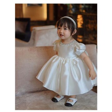 女童周歲禮服女寶寶夏季小女孩兒童主持人花童公主裙高端洋氣白色