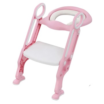 KiKimmy 兒童馬桶梯 腳底板防滑設計 兩段可調節踏板 圓角邊緣不傷肌膚 安全雙扶手設計 可拆式PU防水軟坐墊  粉色  1個