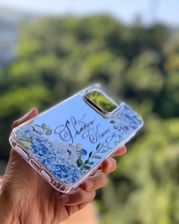 【客製化禮物】手機殼 繡球花 iPhone 7~13 Pro Max 名字 包邊