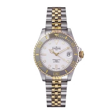 DAVOSA 166.197.02 半金白水鬼陶瓷圈18K金專業200M潛水錶 5銖鋼帶款 36mm