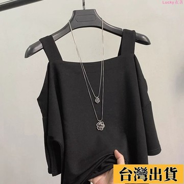 🌟新店優惠🌟短袖女 夏天t恤女 大尺碼T恤女 胖MM特大300純色露肩吊帶短袖女裝T恤夏季韓版寬松休閑短袖上衣女