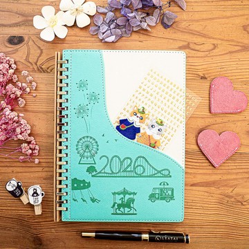 NEW ! 2026  A5 抽取式仿皮革活頁筆記本-大河彎彎  歡樂旅程-薄荷綠