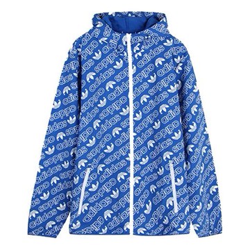 adidas Mens Jacket All Over Print Aop Blue White LOGo Windbreaker