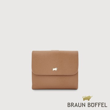 【BRAUN BUFFEL 德國小金牛】台灣總代理 潘-A 8卡兩折短夾-麥色/BF869-404-BRA