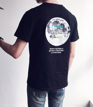 FINDSENSE MD 韓國 潮 男 時尚 休閒 字母後背星球印花 短袖T恤 學生短T 短袖上衣 特色短T