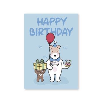Wirefoxterrier 剛毛獵狐梗 明信片  HAPPY BIRTHDAY