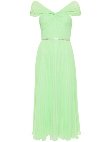 Abito midi in chiffon verde con spalle scoperte-10
