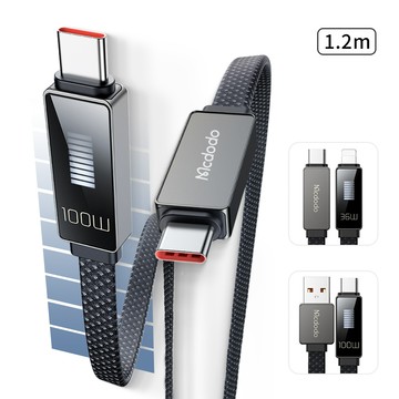 Mcdodo 100W PD快充線 顯示充電速度【E208】  充電速度顯示 編織線 蘋果充電線 充電線 Type C Lightning 跑馬燈 扁充電線 傳輸線 平板充電線 筆電充電線 麥多多 律動系列 蘋果周邊 手機周邊 3C周邊