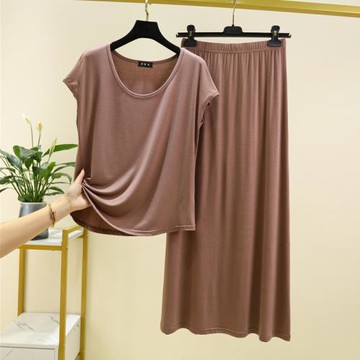 莫代爾夏季女兩件套薄款T恤半身裙家居服睡衣套裝可外穿休閑百搭