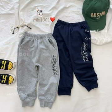 🌈✨mix1001運動風 立體感字母印花縮口褲✨兒童側印S P O R T Y 字母休閒褲5-17