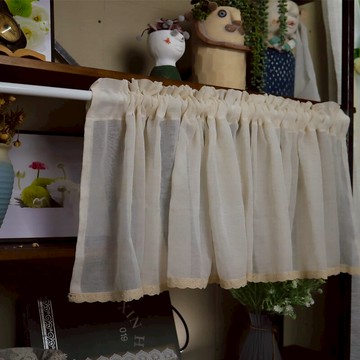 2020中式田園廚房免打孔短簾半遮光短窗紗半簾咖啡簾遮擋森林系鄉