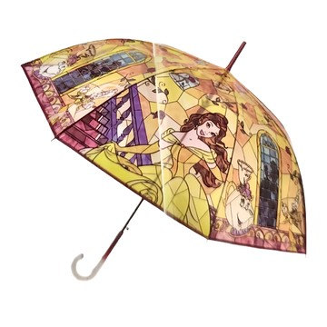 Disney 迪士尼 彩繪玻璃風雨傘  美女與野獸 黃色  1支