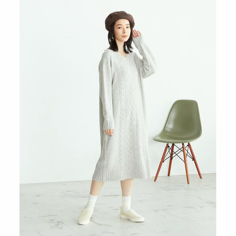 Comme Ca Ism コムサイズム ウォッシャブル ケーブル柄 ロング ニットワンピース ライトグレー L 通販 Lineポイント最大get Lineショッピング