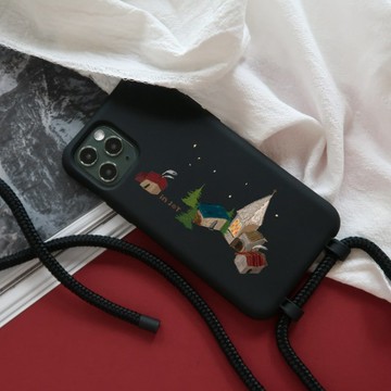 iPhone 11/12/SE3 聖誕夜小鎮 背繩背帶手機殼 盒損