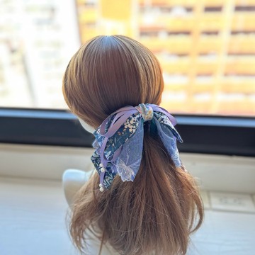 棉布蝴蝶結蕾絲鯊魚夾抓夾相交夾髮夾髮飾頭飾-深藍紫色花園