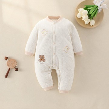 嬰幼兒夾棉連體衣a類棉秋冬新生兒衣服無骨長袖爬服A類純棉爬服鑫弘-萌寶童裝可開發票