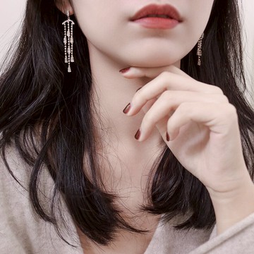 仙美精致S925銀針鋯石流蘇長款耳環顯瘦復古氣質高級感秋冬款耳飾1入