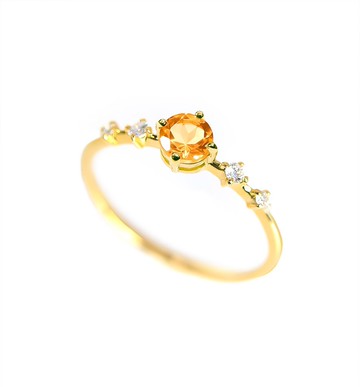 錳鋁榴石與鑽石 K18 圓形切割戒指 ~Ello Lily~ 一月誕生石