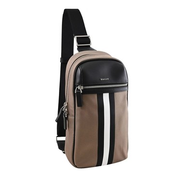 BALLY 6310071 TERREL 條紋款帆布拼接單肩後背/胸口包.棕褐色