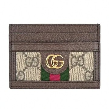 GUCCI 經典Ophidia GG帆布拼接皮革卡片夾(卡其棕)