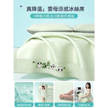 冰絲涼席（150cm*200cm+3件套）a類夏季冰絲床席 可機洗床笠 家用床單