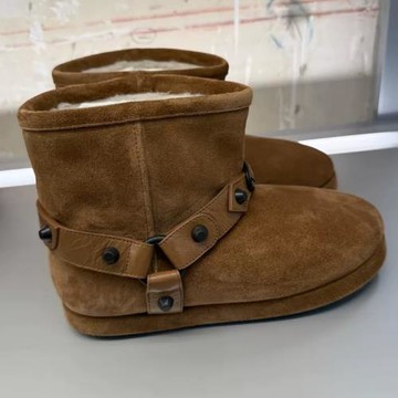 鉚釘厚底雪地靴女2025新款冬加絨保暖皮毛一體短筒加厚一腳蹬靴男