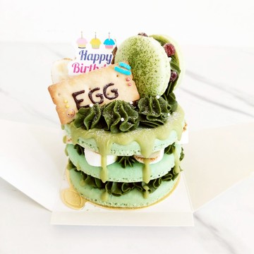 3.5吋馬卡龍塔-雙抹茶紅豆烤棉花糖  生日禮物、生日蛋糕