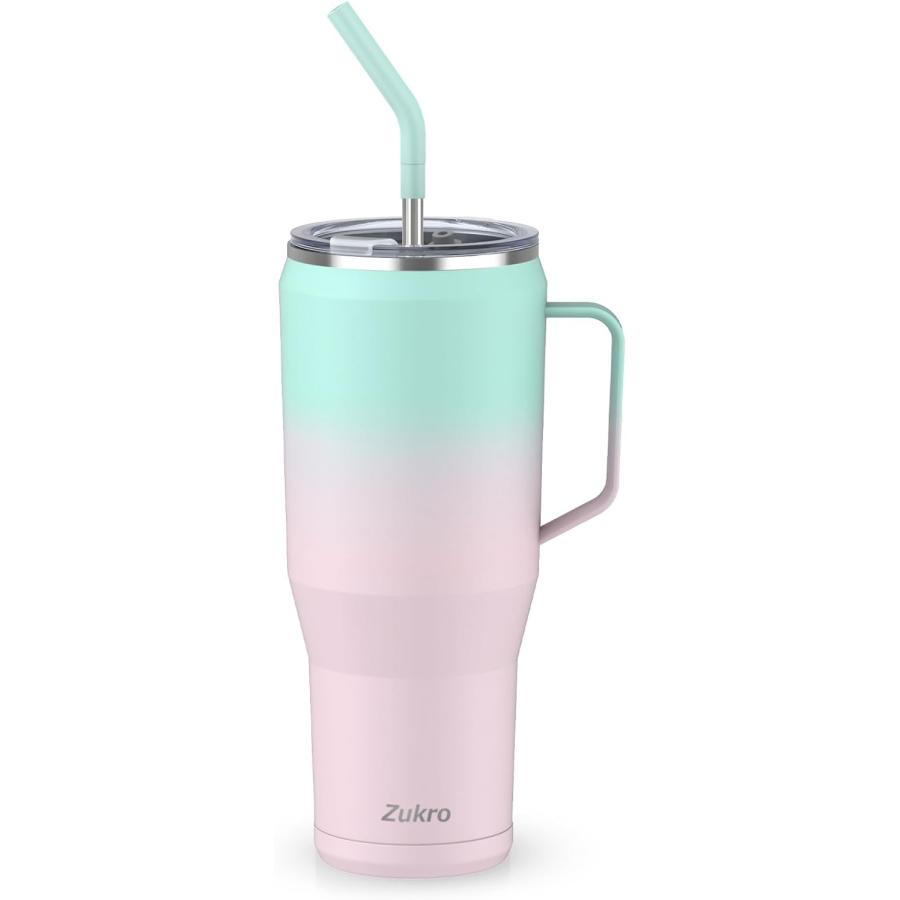 Zukro 50 oz Mug Tumbler With Handle And Straw  Vacuum Insulated Stainless Steel Large Travel Water Cup with Lid Fit in Cup Holder No Sweat Keep Dri