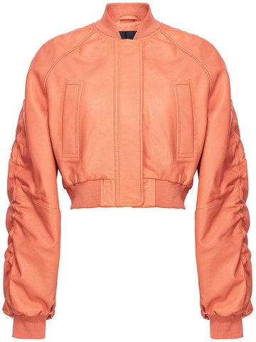 PINKO - cropped leather bomber jacket - women - Sheepskin/Polyester/Spandex/Elastane/Polyester/Cotton - L - Orange