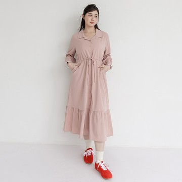 古巴領收腰抽繩蛋糕洋裝