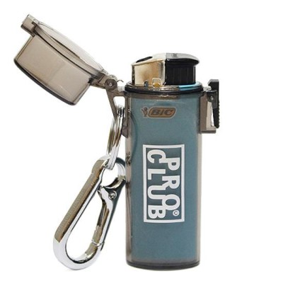 PRO CLUB プロクラブ ライターケース キーチェーン LIGHTER CASE KEYCHAIN 防水 プラスチック製 BIC カラビナ  キーホルダー 半透明 シルバーロゴ | LINEブランドカタログ