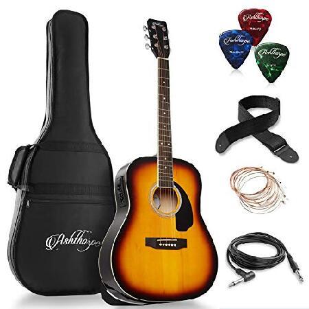 Ashthorpe Full-Size Dreadnought Acoustic-Electric Guitar Bundle Premium Tonewoods Sunburst 並行輸入