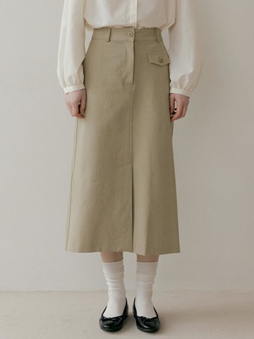 POCKET COTTON SKIRT - Khaki
