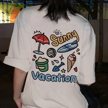 oversize寬鬆休閒白色短袖T恤美式復古卡通印花設計感半袖女生上衣 印花寬鬆情侶短袖T 上衣女 美式t  韓版T