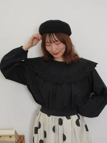 甜美蕾絲大領片澎袖襯衫上衣(0F000556310) - Samansa Mos2
