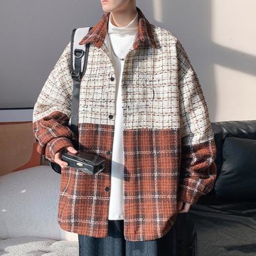 小香風格子外套男春秋款港味chic復古上衣ins潮流寬松休閑夾克衫