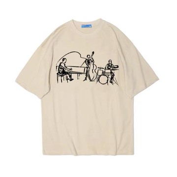 爵士樂三人組音樂節復古搖滾jazz music短袖bf男女情侶T恤純棉tee