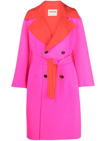 Roberto Cavalli - colour-block double-breasted coat - women - Virgin Wool - 44 - Pink