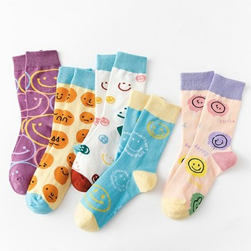 【巴黎精品】中筒襪棉襪(5雙裝)-日系可愛笑臉堆堆襪女襪子a1av49
