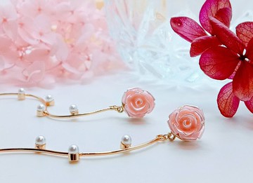 粉玫瑰耳環 小巧貼耳款 S型 純銀耳針 不易過敏 可改耳夾 無痛