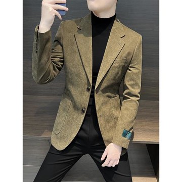 麂皮絨西裝外套男士秋冬季2025新款高端商務男裝痞帥休閑西服上衣